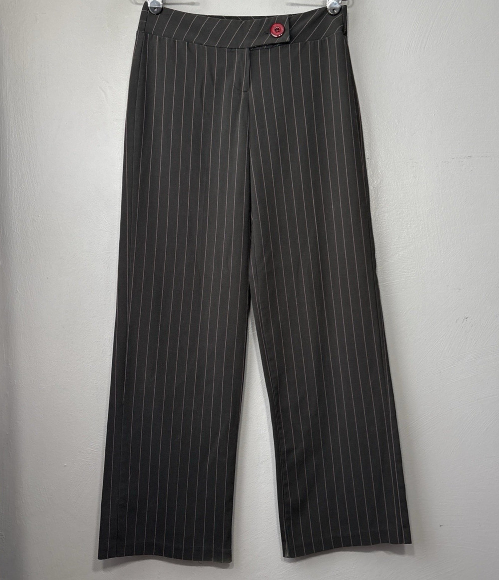 Y2K Trousers Size 5 Low Rise Wide Leg Pink Pinstriped Dress Pants 90s Office